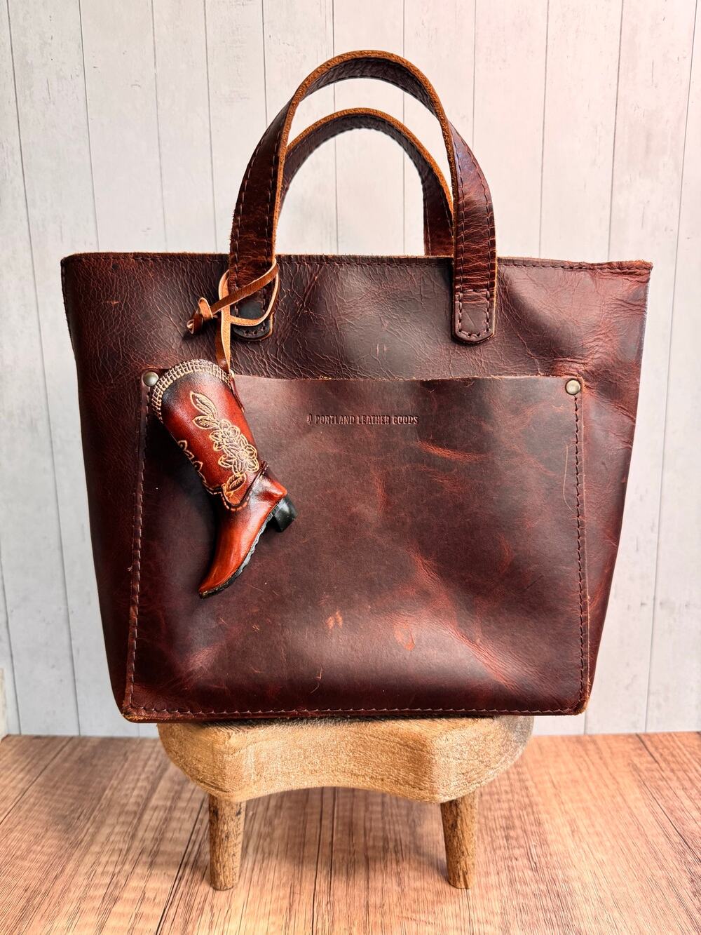 Western Dark Brown Cowboy Boot Genuine Leather Purse Charm Keychain FAST SHIP